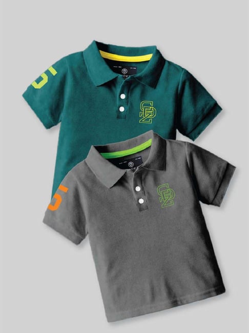 Codez Boys Green & Grey Solid Polo T-shirt-picture-14
