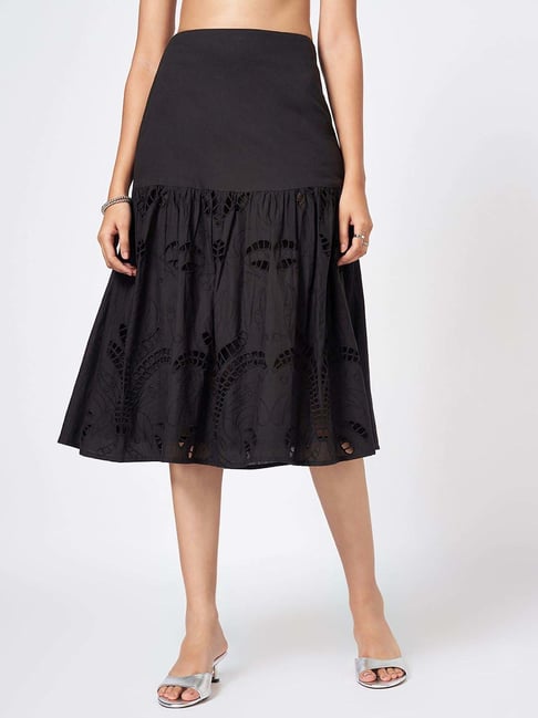 Honey by Pantaloons Black Self Pattern A-Line Skirt-picture-21