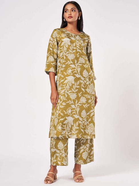 Marigold Lane Yellow Printed Kurta Pant Set