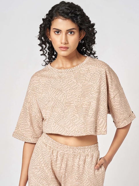 Ajile by Pantaloons Beige Cotton Printed Cropped T-Shirt-picture-68