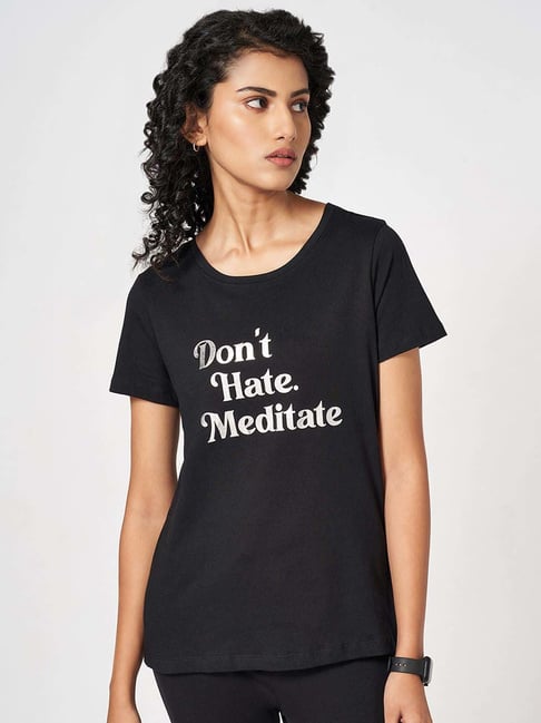 Ajile by Pantaloons Black Cotton Printed T-Shirt-picture-100