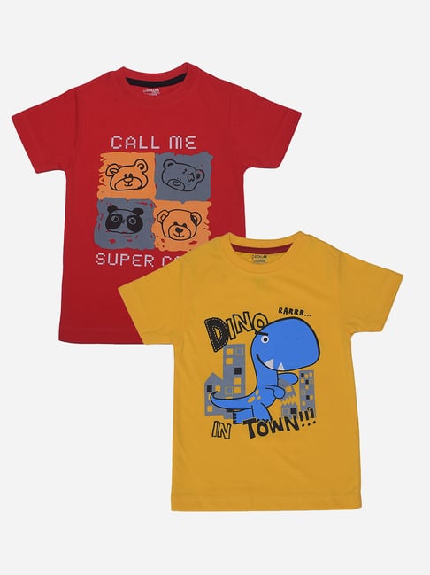 Dollar Boys Red Yellow Printed T-Shirt (Pack Of 2)