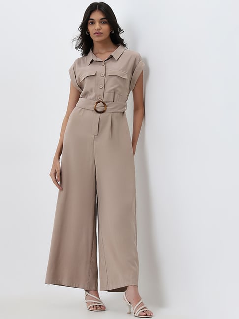 LOV by Westside Beige Jumpsuit with Belt