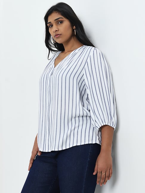 Gia by Westside White Stripe Printed Blouse