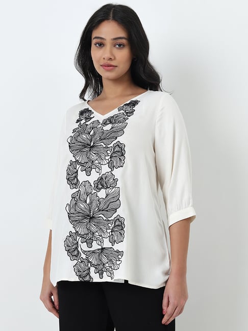 Gia by Westside Off-White Floral Embroidered Top