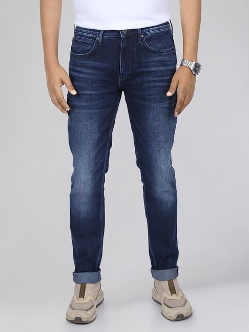 Lee 101+ Blue Slim Fit Solid Jeans