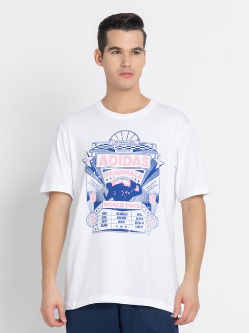 Adidas White 100% Cotton Regular Printed  T-Shirt deal from tatacliq