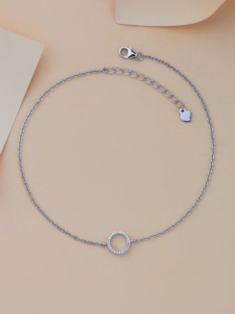 Ornate Jewels 925 Silver American Diamond Love Circle Anklet for Women & Girls