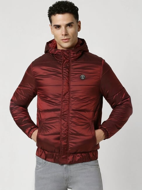Van Heusen Maroon Slim Fit Quilted Hooded Jacket-picture-16