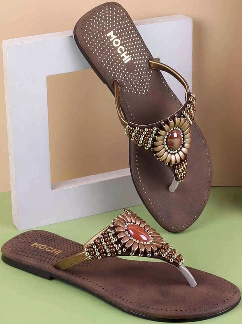 Mochi Women's Brown Thong Sandals