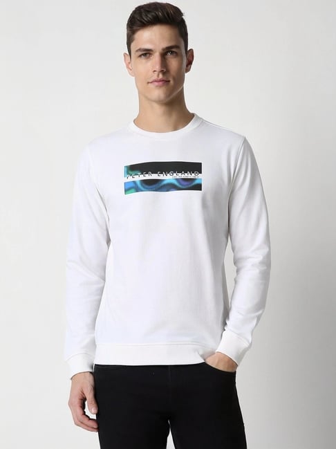 Buy Peter England White Slim Fit Printed Sweatshirt for Mens