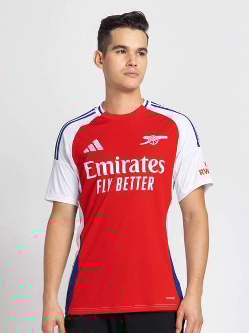 Adidas Red 100% Polyester Slim Printed Jerseys