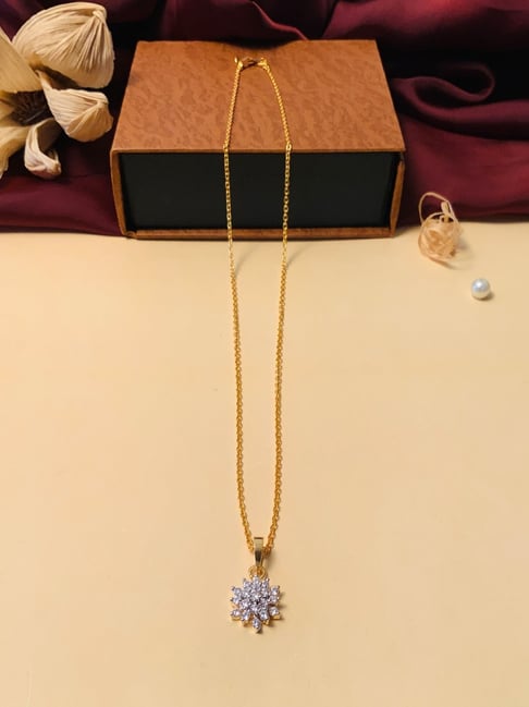 Abdesigns Gold Plated American Diamond Pendant & Chain-picture-13