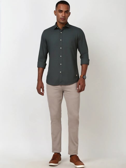 Buy Peter England Grey Cotton Slim Fit Texture Shirt for Mens