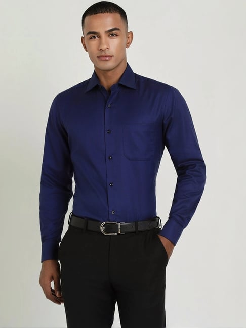Buy Allen Solly Navy Cotton Regular Fit Texture Shirt for Mens
