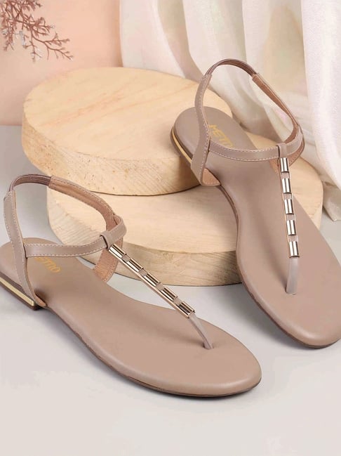 Metro Women's Beige T-Strap Sandals