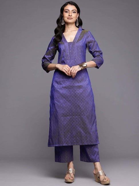 Varanga Blue Woven Pattern Kurta & Palazzo Set