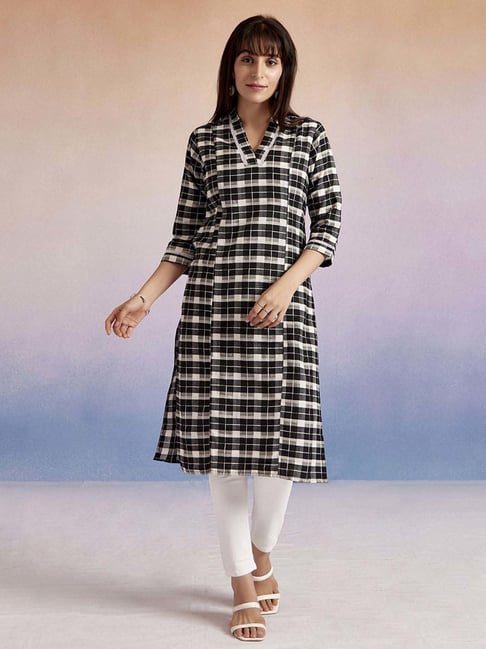 Jaipur Kurti Black Chequered Straight Kurta-picture-12