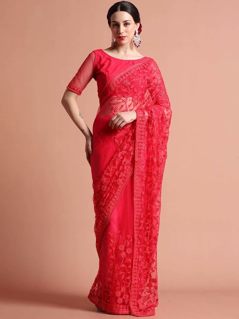 Jaipur Kurti Pink Embroidered Saree With Unstitched Blouse-picture-20
