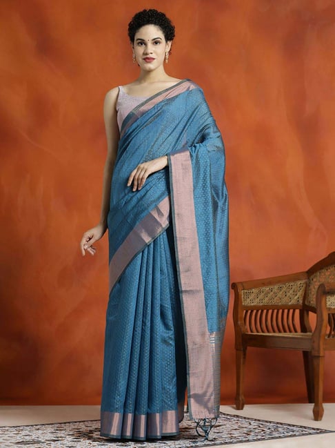 Jaipur Kurti Blue Woven Saree With Unstitched Blouse-picture-37