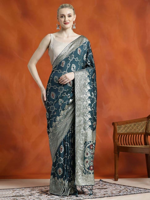 Jaipur Kurti Blue Woven Saree With Unstitched Blouse-picture-30