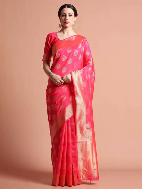 Jaipur Kurti Pink Woven Saree With Unstitched Blouse-picture-43
