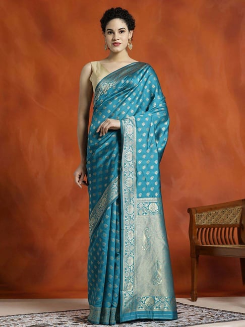 Jaipur Kurti Sky Blue Woven Saree With Unstitched Blouse-picture-30