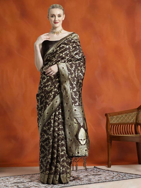 Jaipur Kurti Brown Woven Saree With Unstitched Blouse-picture-27