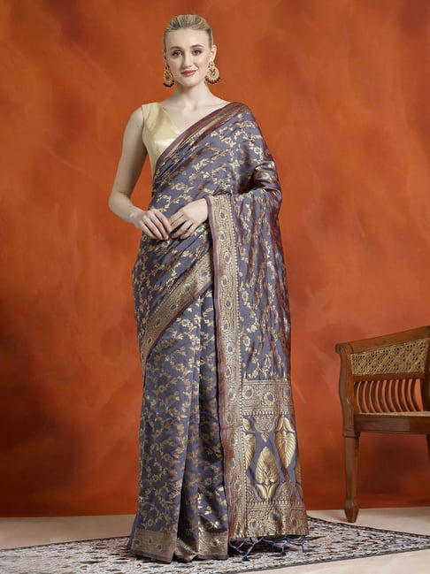 Jaipur Kurti Grey Woven Saree With Unstitched Blouse-picture-33