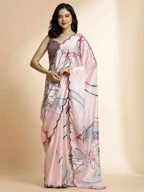 Jaipur Kurti Peach Printed Saree With Unstitched Blouse-picture-34