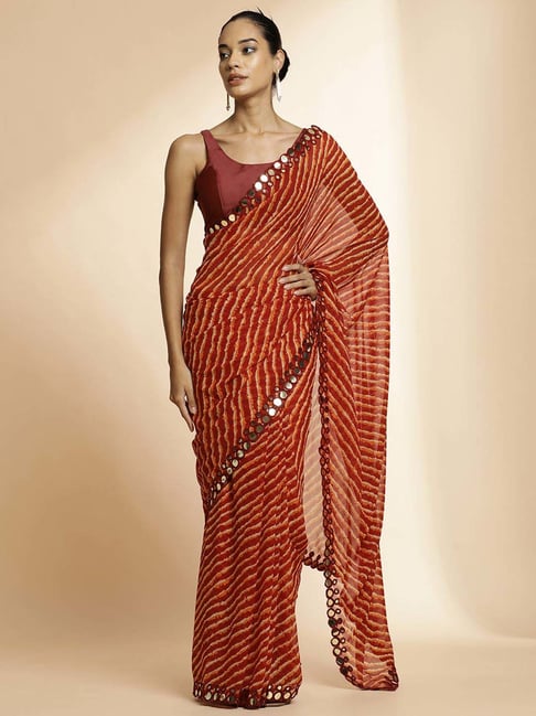 Jaipur Kurti Maroon Printed Saree With Unstitched Blouse-picture-34