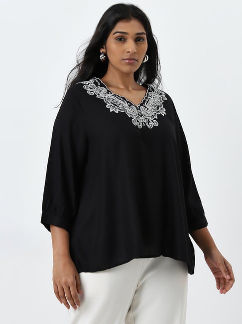 Gia by Westside Black Floral Embroidered Top
