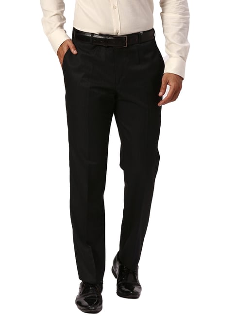Park Avenue Black Smart Fit Striped Trousers-image-13