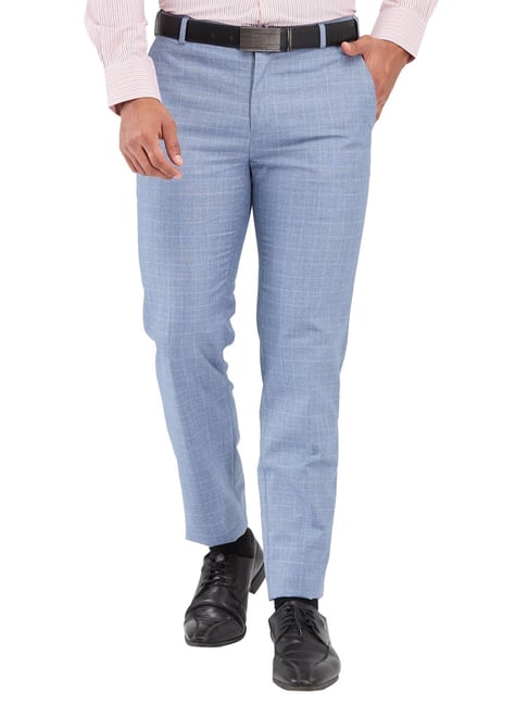 Raymond Blue Slim Fit Checks Trousers-picture-23