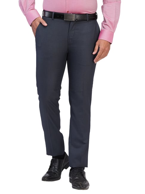 Raymond Blue Slim Fit Checks Trousers-picture-15