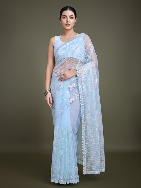 Monjolika Fashion Light Blue Embellished Saree With Unstitched Blouse-picture-28