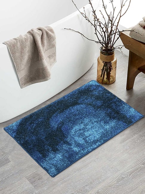 Bianca Spa Blue/Navy Micro-Polly Abstract Bathmat
