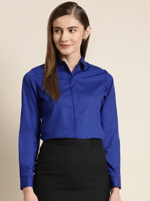Hancock Royal Blue Cotton Slim Fit Shirt