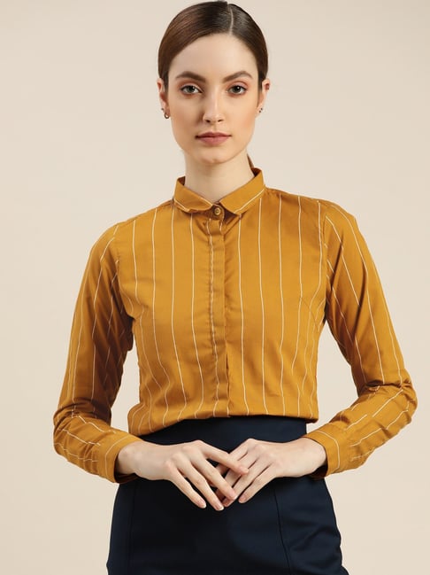 Hancock Mustard Cotton Striped Shirt-picture-39