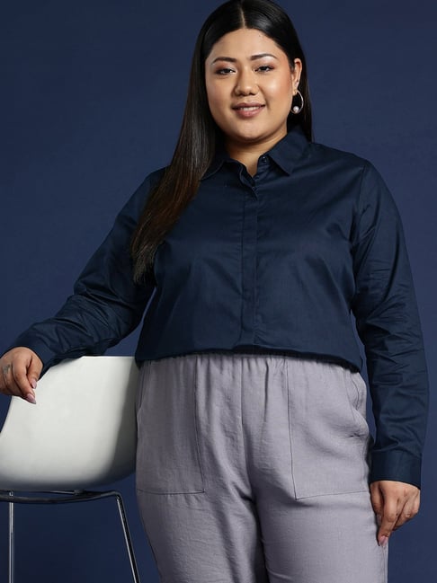 Hancock Navy Cotton Regular Fit Shirt-picture-39