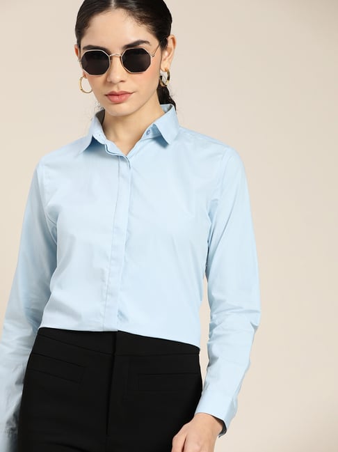 Hancock Blue Cotton Regular Fit Shirt-picture-46
