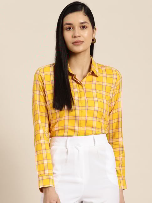 Hancock Yellow Cotton Checks Shirt