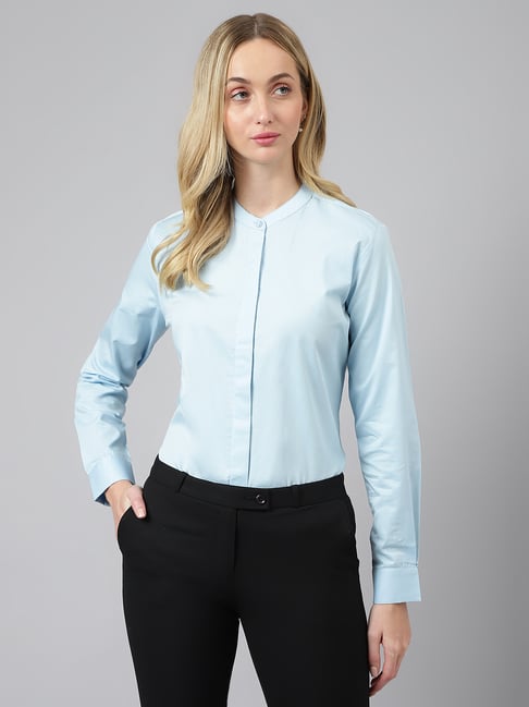 Hancock Blue Cotton Regular Fit Shirt-picture-48
