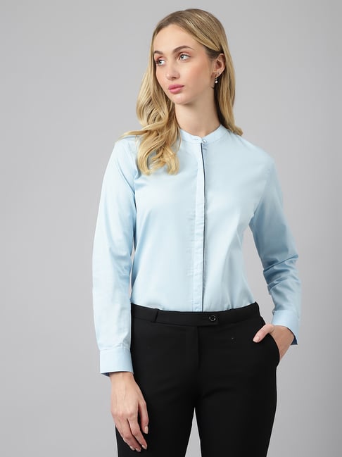 Hancock Blue Cotton Regular Fit Shirt-picture-28