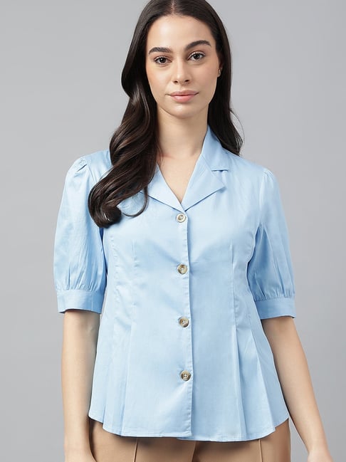 Hancock Blue Cotton Regular Fit Shirt-picture-39