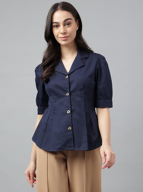 Hancock Navy Cotton Regular Fit Shirt-picture-40