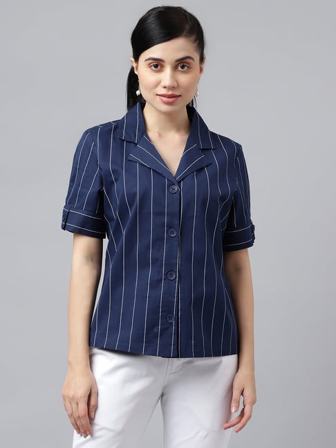 Hancock Navy Cotton Striped Shirt-picture-17