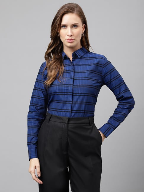 Hancock Blue & Black Cotton Striped Shirt-picture-28