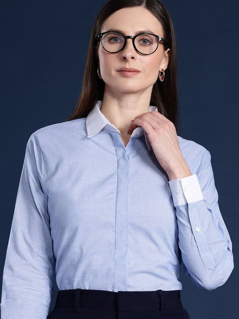 Hancock Blue Cotton Regular Fit Shirt-picture-22