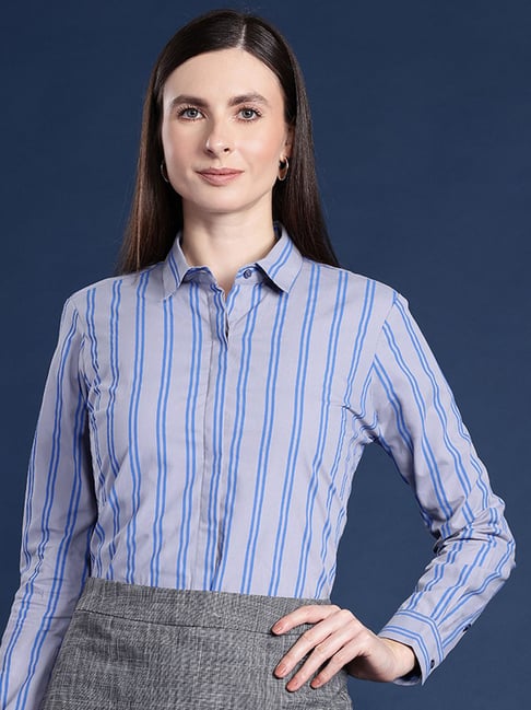 Hancock Blue & Grey Cotton Striped Shirt-picture-15